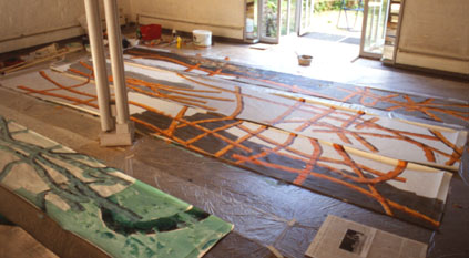 o.T., 1997, ca. 65 x 365 cm, Öl/Acryl auf Papier